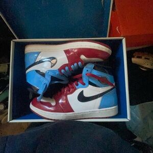 Jordan 1 fearless Red, White, and Blue High-Top Sneakers